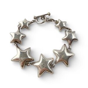 ZINA Sterling Silver 925 Puffy Star Starburst Link Toggle Bracelet 7 1/2”